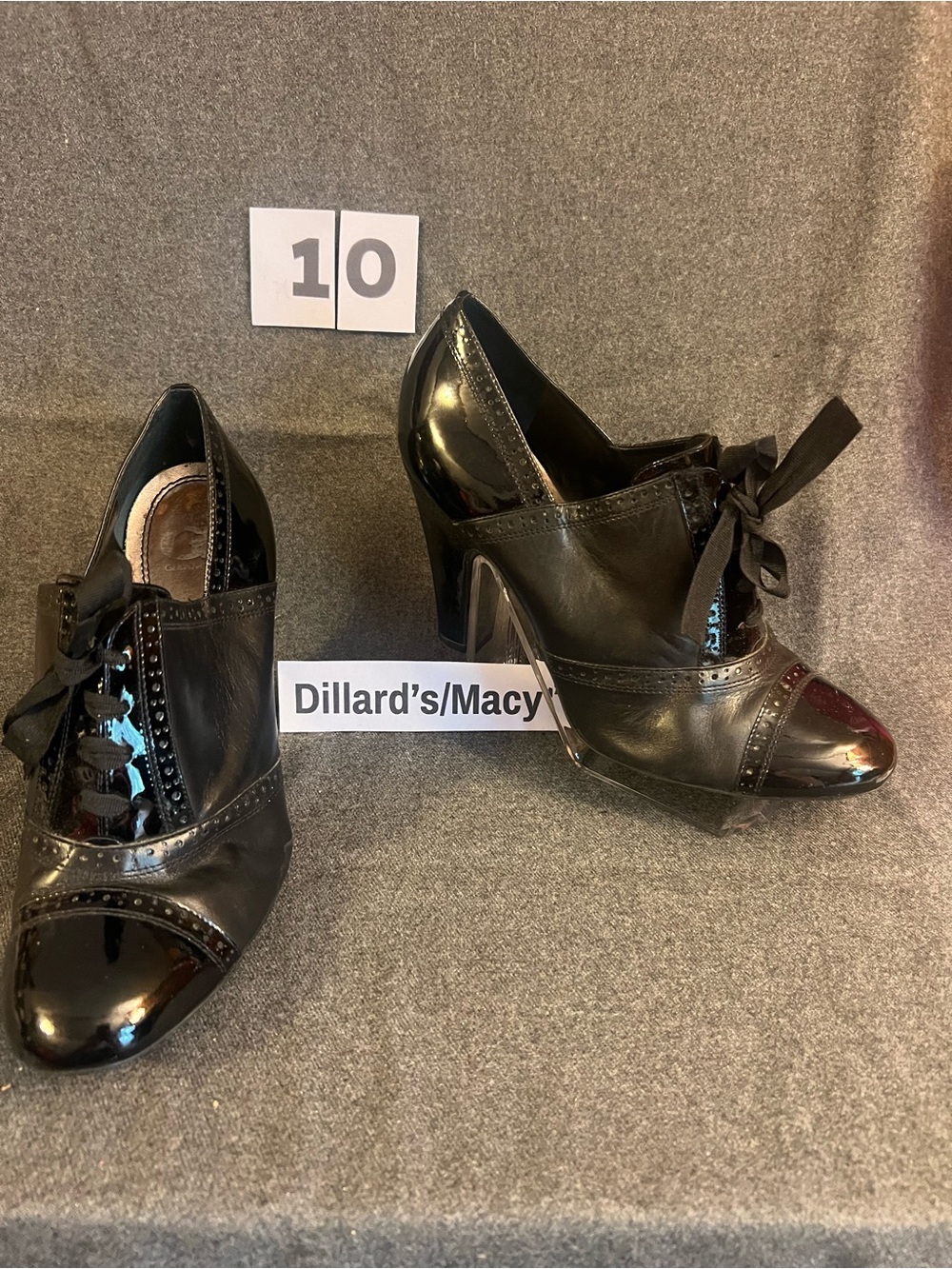 Black Patent Leather Lace-Up Heels